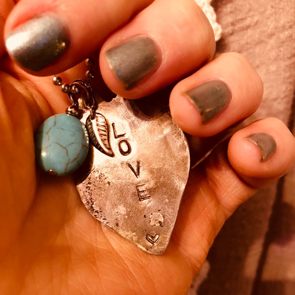 Silver Hammered Heart LOVE Necklace